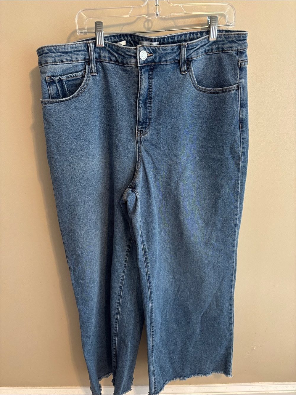 Ava & Viv Wide Leg Jeans Womens Size 18 High Rise Stretch Blue Denim Raw Hem
